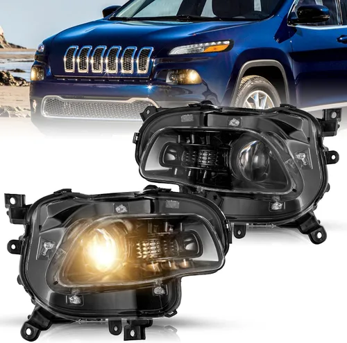 Vista 18 de JSBOYAT Compatible con 2014-2018 Jeep Cherokee Luz LED DRL de estacionamiento Señal de giro estilo OE Faros LED DRL cromados para parachoques Señal