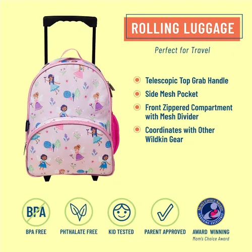 Vista 2 de Wildkin El equipaje con ruedas para niños y niñas, el tamaño del equipaje de mano es perfecto para la escuela y viajes nocturnos, mide 16 x 12 x 6