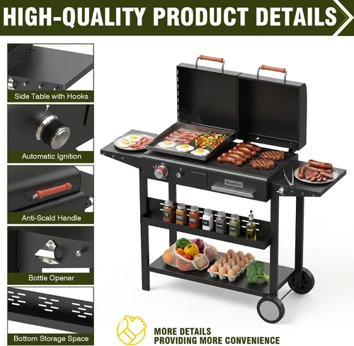 Vista 6 de Bestfire Mesa de Parrilla al Aire Libre Robusta con Ruedas - Carro de Cocina Móvil para Acampar para Planchas, Parrillas y Cocinas al Aire Libre