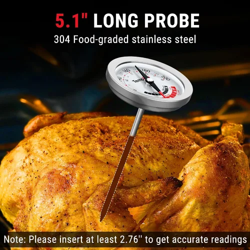 Vista 4 de ThermoPro APT200 2 Piezas Termómetro de Carne para Cocinar con Dial Extra Grande de 2 Pulgadas, Termómetro de Cocina de Dial Analógico con Sonda