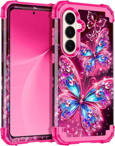 Vista 9 de Miqala Funda para Galaxy S21 FE 5G, brilla en la oscuridad, tres capas, resistente, protección a prueba de golpes, parachoques de plástico