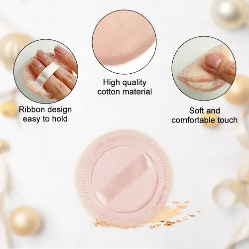 Vista 3 de 10 piezas de almohadillas de algodón para maquillaje en polvo con cinta LOOKSEVEN, para polvo suelto y base, 6 cm (Beige)