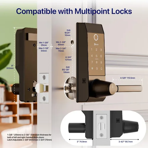 Vista 5 de Cerradura inteligente para timbre de puerta con huella dactilar para propietarios de viviendas o padres, cerradura de puerta con cámara y manija
