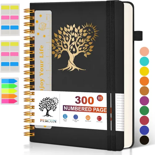 Vista 17 de Cuaderno grande en espiral para mujeres y hombres, 300 páginas rayadas numeradas, con rayas universitarias, cuaderno encuadernado en espiral de tapa