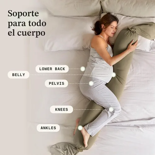 Vista 4 de bbhugme Almohada de embarazo, oliva polvoriento, firmeza y forma ajustables Oliva polvorienta