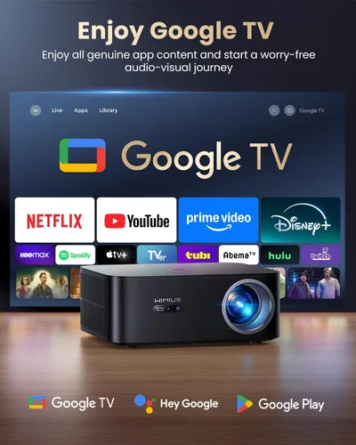 Vista 2 de 【1200 ANSI/Google TV/Compatible con 4K】Proyector inteligente con WiFi y Bluetooth, proyectores de películas para exteriores y hogar con control