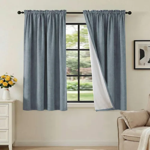 Vista 57 de H.VERSAILTEX Cortinas 100% opacas con aspecto de lino para dormitorio, bloqueo de luz completa, bolsillo para barra, cortinas de ventana gruesas
