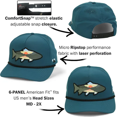 Vista 19 de Paramount Outdoors Sombrero de pesca de trucha al atardecer, diseño de silueta de pez de montaña, sombrero para exteriores con cómodo Snapback