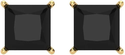 Vista 3 de 2.0 ct Brillante Corte Princesa Solitario VVS1 Ónix Negro Natural Par de Aretes de Stud Sólido Oro Amarillo de 18 K Tornillo Atrás, Oro amarillo