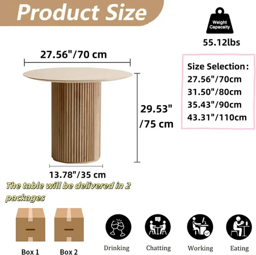 Vista 2 de Mesa de comedor de madera moderna de mediados de siglo, pequeñas mesas de cocina redondas de madera con patas de madera, mesa de comedor redonda