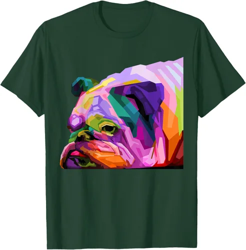Vista 100 de Camiseta de retrato pop artístico de bulldog británico inglés para dueños de perros, Negro, S