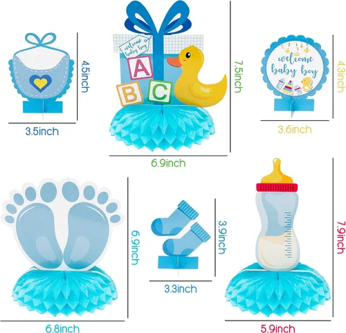 Vista 2 de Centros de mesa de fiesta de baby shower azul para niños, 12 piezas de decoración de panal de baby shower, decoración de bienvenida para niños
