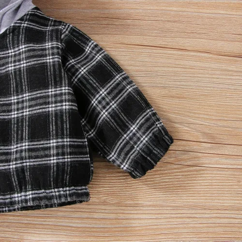 Vista 5 de Sudadera con capucha para niños y niñas, sudadera con capucha de retazos, chaqueta de manga larga, botones y cremallera