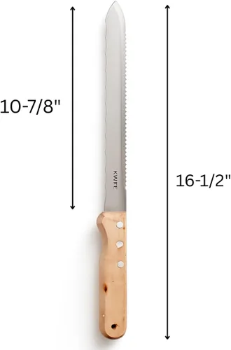 Vista 2 de Cuchillo de cocina jumbo de doble cara de hoja SS de 11 pulgadas, bordes de corte duales, mango ergonómico de madera, acero inoxidable de alta