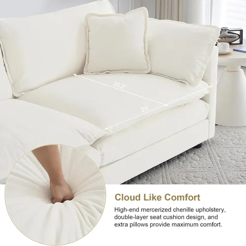 Vista 4 de KIVENJAJA Sofá biplaza de chenilla, sofá grande de 2 plazas con nube, moderno y cómodo asiento profundo con 4 almohadas para sala de estar, Beige