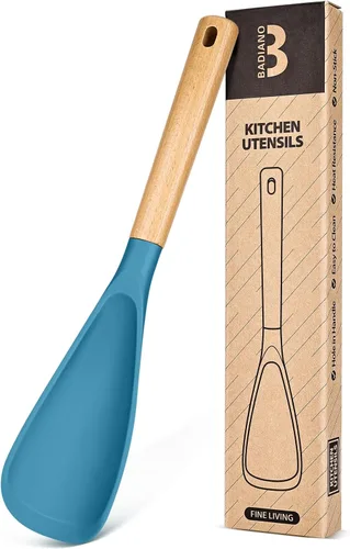 Vista 11 de Cuchara de cocina para utensilios de cocina antiadherentes, ideal para cocinar y servir silicona mate resistente sin BPA, cuchara con mango de Verde