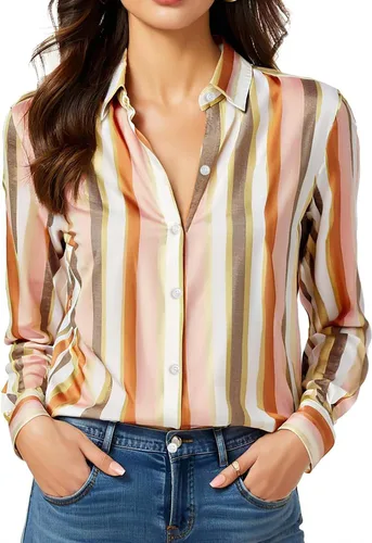 Vista 12 de Camisas sin planchado y sin arrugas para mujer, con botones, de manga larga, de seda de morera, blusas casuales para el trabajo
