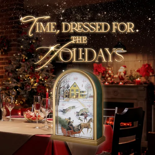 Vista 2 de JUSTIME Reloj de mesa luminoso Polaris Silent Night de 12 canciones de villancicos de Navidad, decoración de Navidad, multicolor, selección