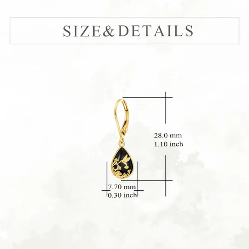 Vista 3 de KECHO Aretes colgantes de oro real de 14 quilates con cristal negro, aretes colgantes de gota de oro amarillo sólido, regalos de joyería para mujeres