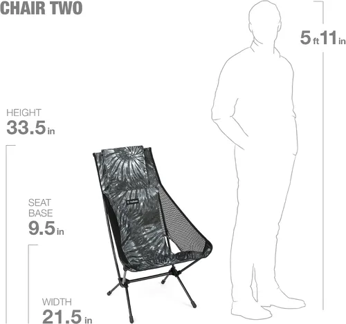 Vista 3 de Helinox Chair Two - Silla de camping ultraligera, con respaldo alto, plegable, teñido anudado negro, con bolsillos