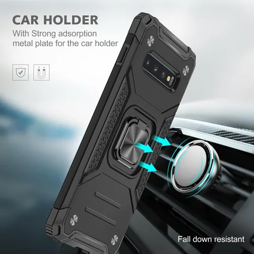 Vista 4 de Funda para Samsung Galaxy S10, de grado militar, a prueba de golpes, con soporte de soporte, soporte magnético integrado para montaje en coche