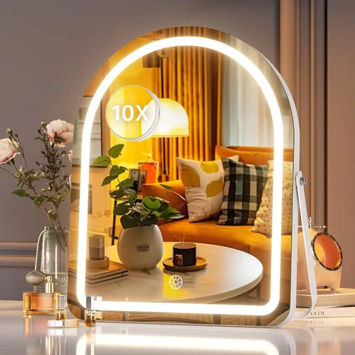 Vista 12 de Hasipu Espejo de tocador con luces, espejo de maquillaje LED arqueado de 11 x 14 pulgadas, espejo de maquillaje iluminado con luces, control táctil