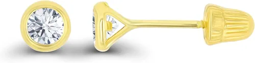 Vista 69 de Aretes de oro macizo hipoalergénico de 14 quilates, 3 mm, redondos, solitarios, con piedra natal genuina, bisel con tuerca de tornillo Amatista