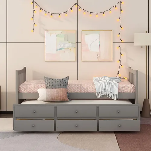 Vista 4 de Cama doble capitán con nido y cajones para niños, adolescentes y adultos, gris