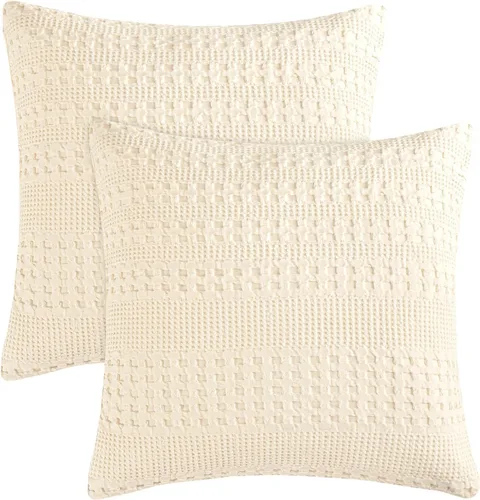 Vista 95 de PHF Fundas de almohada 100% algodón con tejido de gofre de 24 x 24 pulgadas, paquete de 2 fundas cuadradas para decoración elegante del hogar, sin