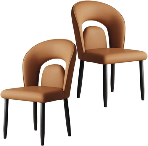 Vista 32 de YVYKFZD Leather Dining Chairs, Kitchen Chairs Set with Curved Back, Upholstered Dining Room Chair, Armless Comfy Side Chair, for Living Room, Dark