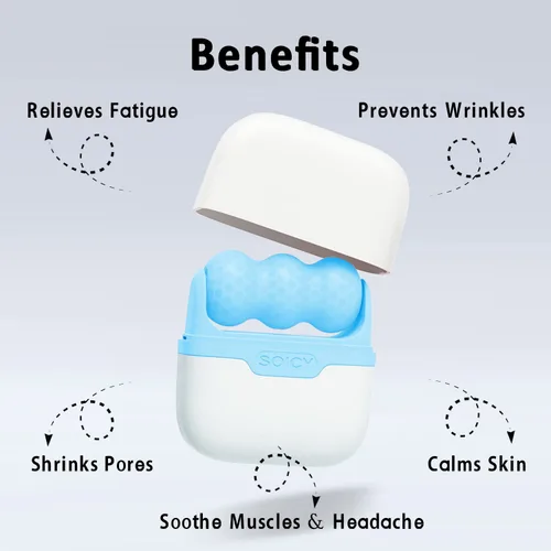 Vista 2 de Leeshine Rodillo de hielo para cara y ojos, herramientas para el cuidado de la piel facial con rodillo de masaje 2 en 1 y estuche de viaje, regalo