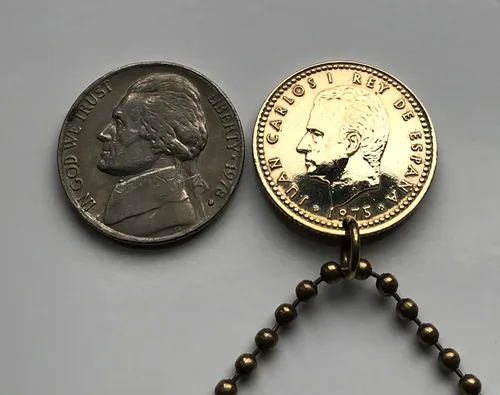 Vista 5 de 1975 España España 1 Peseta moneda colgante escudo Español Madrid Barcelona Sevilla Toledo Málaga Granada Cádiz Córdoba Valencia Bilbao Coruña