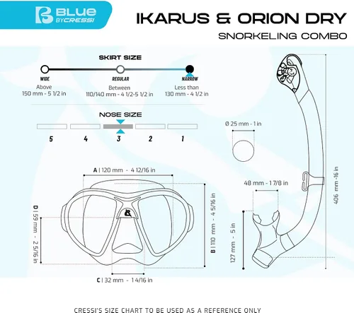 Vista 6 de Cressi Kit de snorkel para adultos, máscara y snorkel seco - Equipo de calidad para descubrir el mundo submarino - Ikarus & Orion Dry: Diseñado
