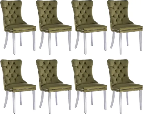 Vista 31 de SoarFlash Juego de 2 sillas de comedor de terciopelo, silla lateral de respaldo alto, silla lateral moderna tapizada de alta gama con botones Beige