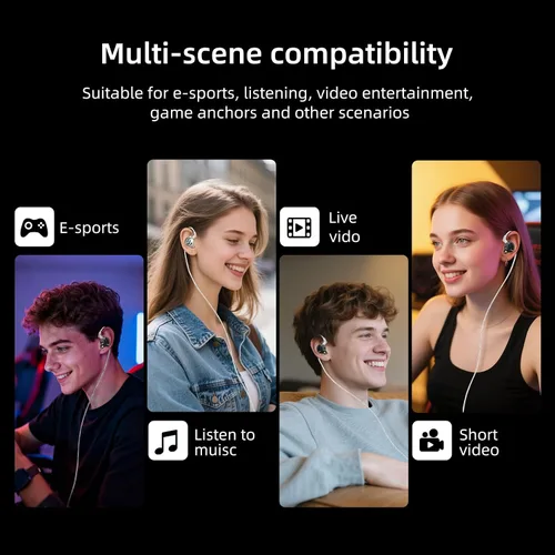 Vista 7 de KZ ZS12 PRO 2 - Auriculares in-ear con monitor de oído, auriculares híbridos para juegos 1DD+5BA, auriculares con cable transparente, auriculares