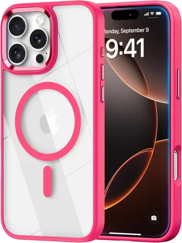 Vista 23 de Funda magnética para iPhone 13, compatible con MagSafe, protección de grado militar, parte trasera dura transparente y marco de TPU suave, funda