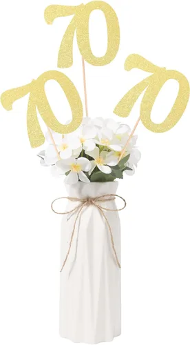 Vista 13 de Decoraciones de 50 aniversario NO 50, paquete de 10 centros de mesa de cumpleaños de 50 cumpleaños de doble cara con purpurina dorada para mesas Oro