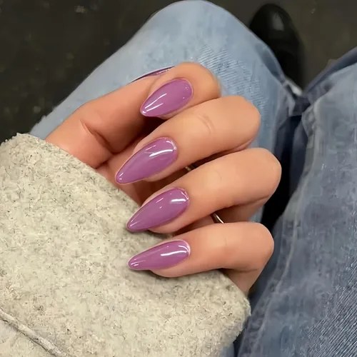 Vista 16 de 48 piezas de uñas postizas a presión color burdeos, uñas falsas en forma de almendra, pegamento para uñas, uñas de longitud media