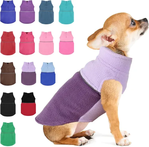 Vista 22 de Suéteres para Perros Pequeños para Niñas, Chaleco de Forro Polar para Perros con Orificio para Correa, Suéter Cálidamente Ajustable, Chaqueta