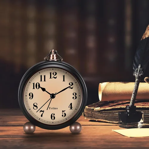Vista 7 de Tetino Reloj despertador analógico, reloj de escritorio alimentado por batería con luz nocturna, silencioso, sin tictac, reloj despertador de diseño