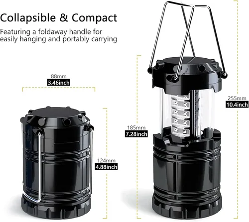 Vista 5 de Linterna de campamento, paquete de 4 luces LED de campamento ajustables de brillo, plegable, IPX4, impermeable, para cortes de energía, emergencia