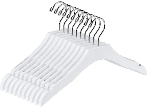 Vista 10 de Percha de madera blanca de calidad para niños, diseño de lujo, gancho giratorio cromado (10, 13 pulgadas)