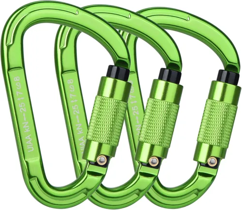 Vista 10 de Mosquetones de Escalada en Roca con Bloqueo Automático, Certificados UIAA Profesionales 25KN (5620 lbs) Mosquetones Resistentes para Rappel 10