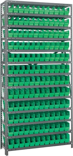 Vista 290 de Quantum QSBU-245BK Heavy Duty Shelving Unit with (7) Shelves and (24) QUS245 Black Bins for Garage Warehouse Storage Distribution 400 lb Load