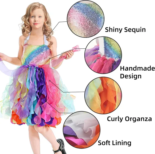 Vista 6 de Vestido tutú para niñas, vestido de tul con lentejuelas, vestido de princesa para niñas pequeñas, disfraz de fiesta de cumpleaños brillante