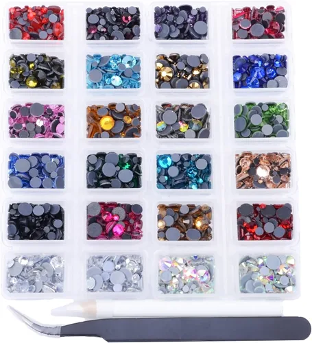 Vista 5 de Massive Beads Más de 6800 unidades de diamantes de imitación termoadhesivos de vidrio con parte trasera plana de 5 tamaños mixtos para hacer Mezcla