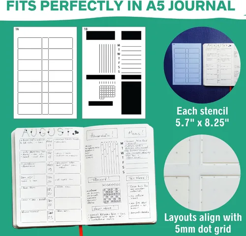 Vista 6 de Speedy Spreads - Plantillas de diario (diseños semanales #1), plantillas x6 para cuaderno de cuadrícula de puntos A5, ahorra tiempo en diseños
