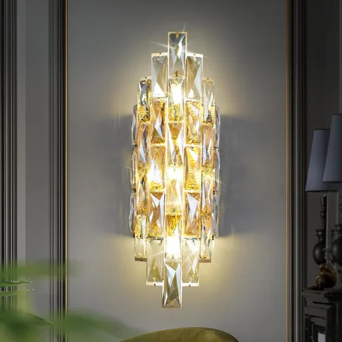Vista 14 de Aplique de pared de cristal cromado de 6 capas, elegante y moderno, adecuado para baño, escalera, cocina, sala de estar, dormitorio, pasillo, 60 W