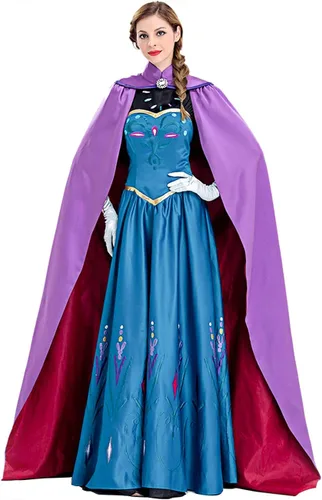 Vista 3 de Angelaicos Disfraz de reina de nieve para mujer disfraz de cosplay con reloj