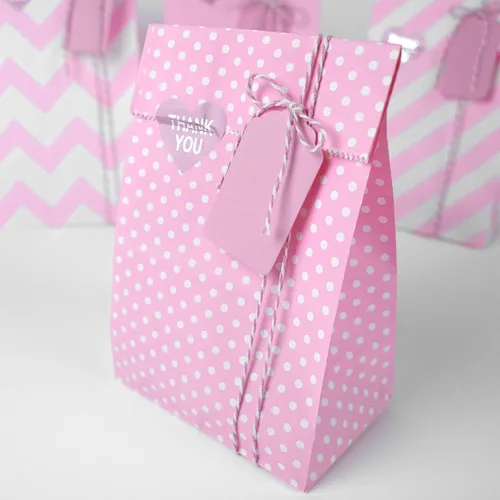 Vista 7 de SMINTINE Paquete de 30 bolsas de golosinas rosas con calcomanías de agradecimiento, etiquetas de papel, cuerda de algodón para panaderos, bolsas